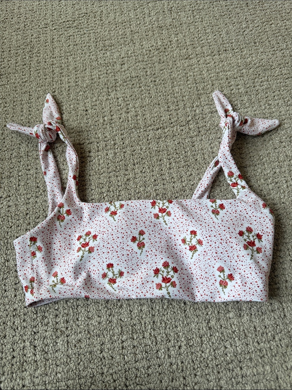 Minnow High-Waist Floral Tie-Shoulder Bikini Top (S) and Bottom (M)- Red Floral - Picture 8 of 10